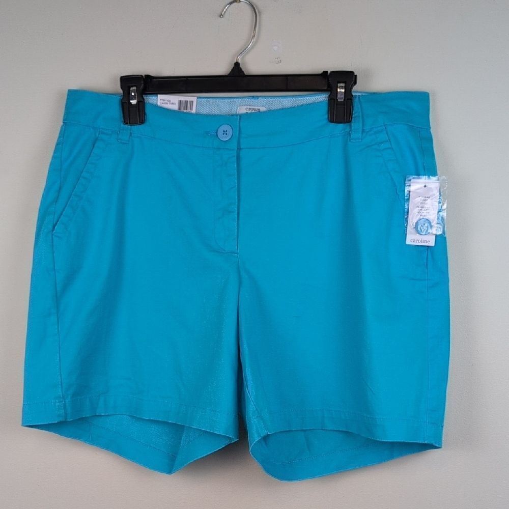 Crown & Ivy Caribbean Turquoise Caroline 7" Shorts Stretch Twill Size 14W NWT